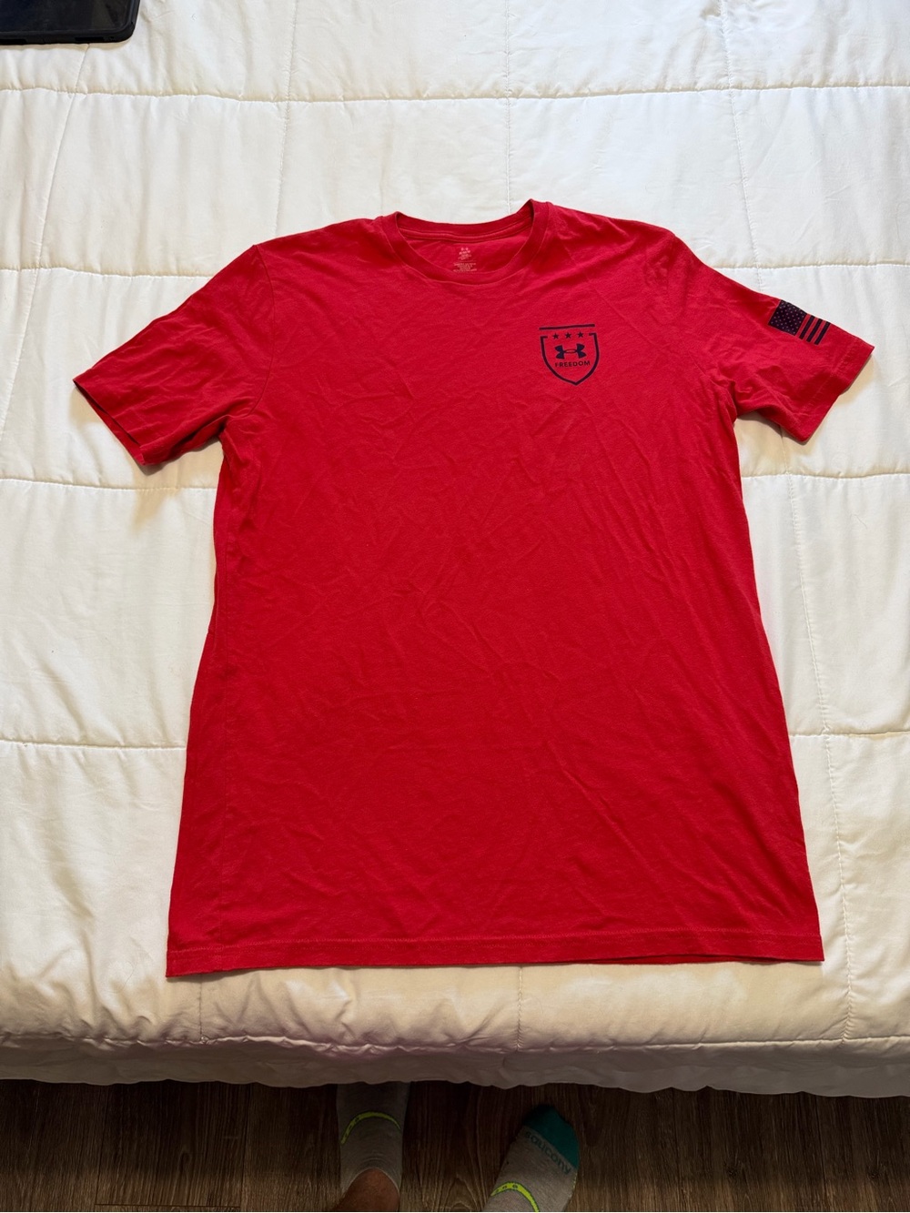 Under Armour Red Short Sleeve Crewneck Tee with Navy Logo